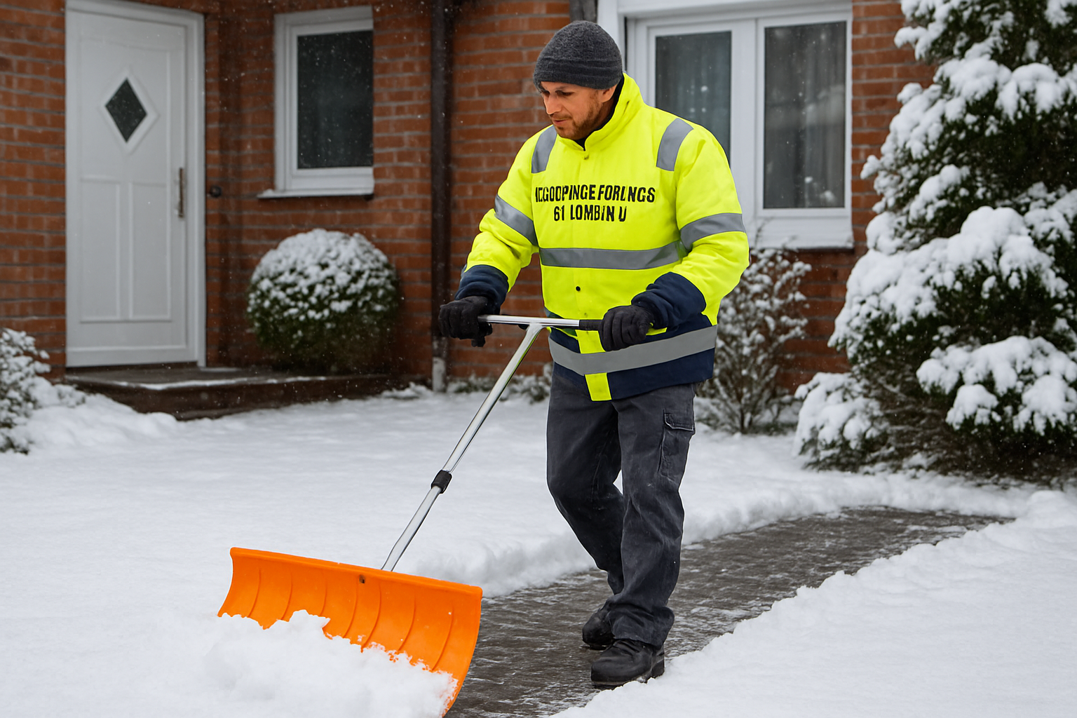 Hausmeisterservice im Einsatz: Winterdienst auf einer Einfahrt
